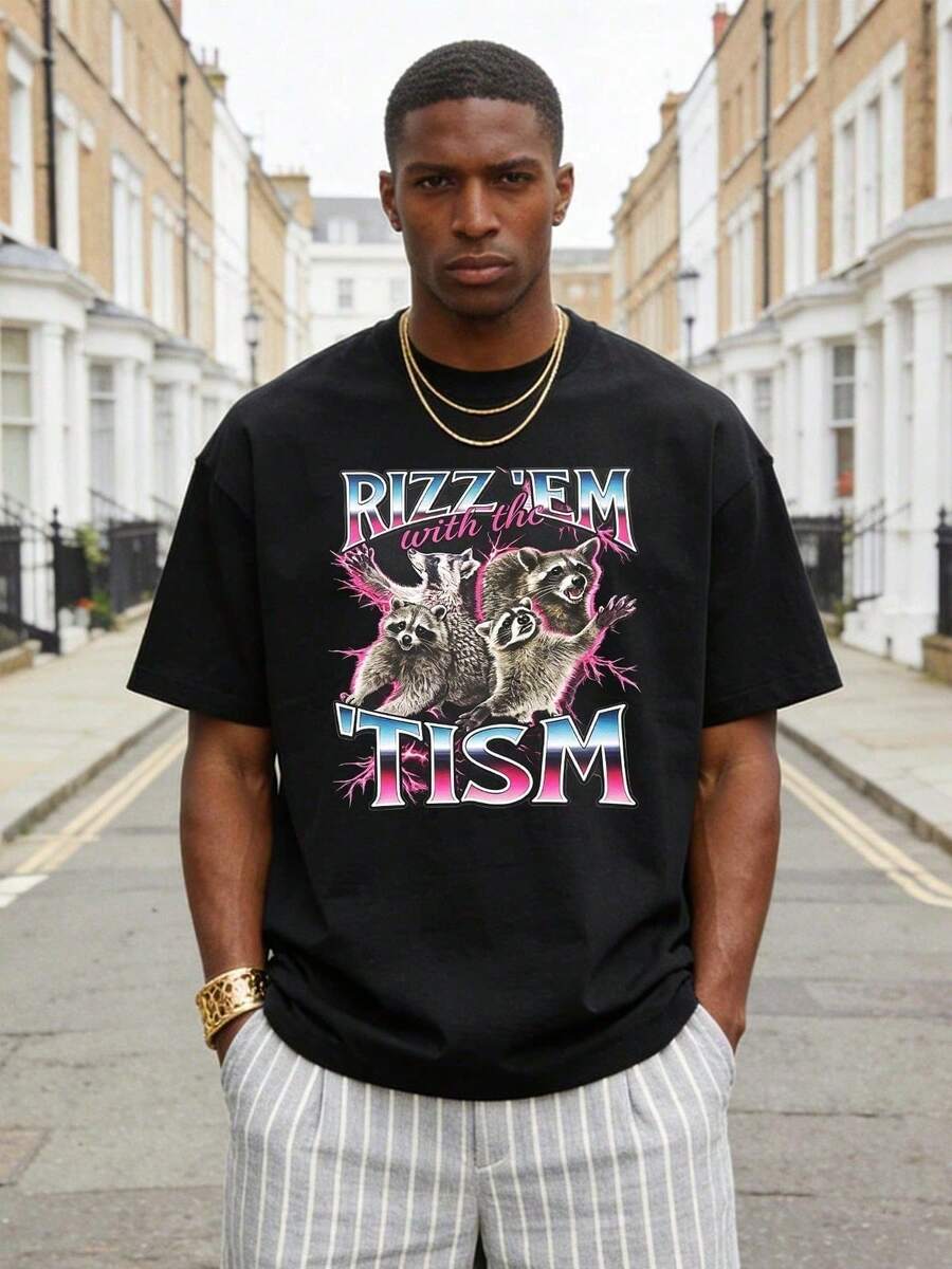 Men's Short-Sleeved, Round-Neck-Shirt, Summer Casual Style, With Emo Trap And Rock Aesthetics, And An Eboy Style. This Lightweight Men's-Shirt - Black - View 1