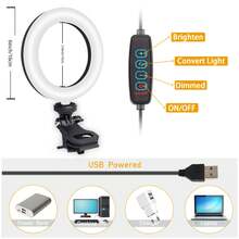 Juego de luz anular LED alimentado por USB con control remoto, luz anular ajustable para grabación de video, transmisión en vivo, reuniones en línea, trabajo remoto, maquillaje, selfie y creación de contenido, incluye soporte estable y soporte para teléfono, iluminación portátil para oficina en casa y estudio - Anillo de luz de 6 pulgadas + clip - Ver 4