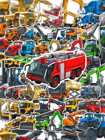 50Pcs Mixed Construction Vehicle Stickers, Cartoon Excavator Loader Cement Truck Decals, Ideal For Journaling, Water Bottle, Laptop DIY, Scrapbook & Truck Lover Kids Stationery Gifts