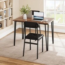 Space-Saving Dining Table Set For 4 – 5-Piece Modern Rectangular Table & PU Leather Padded Chairs – Sturdy Metal Frame – Waterproof Tabletop – Ideal For Small Spaces, Apartments, Home Office - Brown - View 5