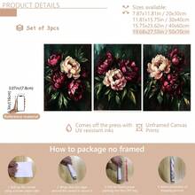 3pcs Vintage Melancholy Floral Wall Art, Dark Botanical Peony Art, Dark Academia Floral Wall Decor, Pink Peony Print, Soft Pink Floral Painting, Abstract Floral Poster, Personalized Home Decor Canvas Poster, Christmas Decoration, Christmas Gift, Framed/Unframed - Flower - View 10