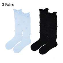 1/2 Paar graue Ballettsocken in Mittellänge, Schleifen-Slouch-Socken, weiße Kniestrümpfe mit umgeschlagener Kante, Schulanfang-Wadensocken für Damen - Verschiedenfarbig - Übersicht 21
