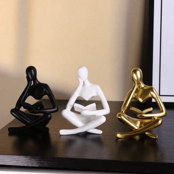 3pcs Modern Minimalist Style Sitting Figure Resin Decor, Suitable For Indoor Decoration, Accent Piece, Bedroom Decor, Best Choice For Birthday And Graduation Gifts