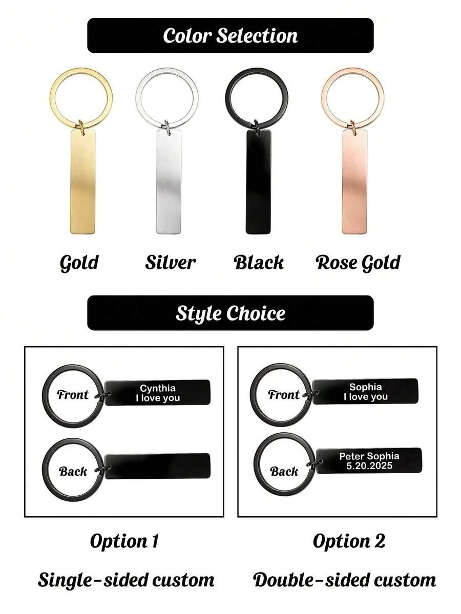 1/3/5pcs Personalized Engraved Metal Keychain, Custom Name Keyring, Meaningful Gift For Him & Her, Heartfelt Keepsake, Unique Memorial Gift