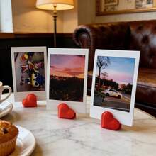1/10/20pcs Solid Color 3D Heart Desktop Photo Holder, Small Heart Card Base, Postcard Photo Display Stand, Holiday Atmosphere Desktop Decor, Minimalist Heart-Shaped Desktop Card Holder, Wedding Greeting Card Photo Display Rack, Romantic Desktop Decoration - Bright Red Heart - View 6