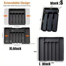 1pc Drawer Organizer, Expandable Kitchen Utensil Tray, Material Cutlery Holder, Adjustable Plastic Spoon Fork Knife Storage, Large Capacity Kitchen Utensil Accessories (Black, Grey, White) - Multicolor - View 4