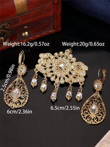 1 Set Arabic Style Women's Brooch & Earrings Jewelry Set With Rhinestones And Water Drop Pendant, Bridal Wedding Wear Jewelry Set - Multicolor - View 5