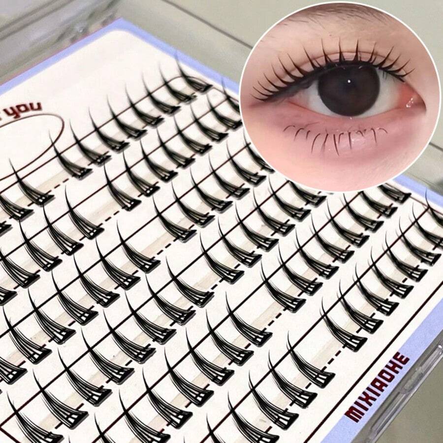MIXIAOHE Self-Adhesive Korean Style Thin Cluster False Eyelashes 48/60/96 Clusters 12mm Transparent Lightweight Nude Natural Look Segmented Eyelashes Suitable For Daily And Girl Group Style Eye Makeup