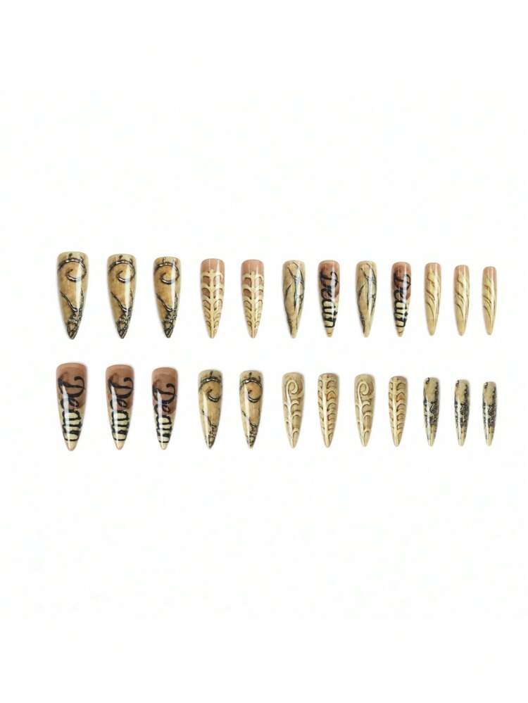 Skeleton Secret 長尖甲片 萬聖節暗黑龍骨個性化 24片甲片 + 1片果凍膠 + 1片指甲锉 - 彩色 - 查看 3