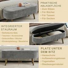 Multifunctional Storage Bench, Soft Chenille Fabric, Wooden Legs, Solid Wood Frame, 20L Storage Space, 110x40x42cm, For Bedroom, Living Room, Shoe Bench, Hallway - 深灰色 - 查看 7