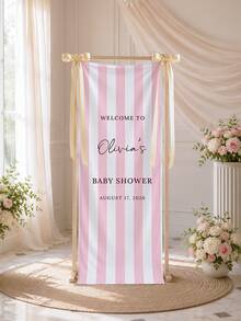 Personalized Baby Baptism Fabric Banner, Striped Welcome Sign, Custom Party Backdrop - Multicolor - View 2