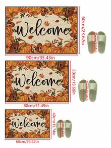 1pc Pumpkin Welcome Letter Pattern Entryway Doormat, Fun Minimalist Style Short Plush Quick-Dry Non-Slip Machine Washable Door Mat, Home Decor, Soft Furnishing Decor, Suitable For Kitchen, Bathroom, Dining Room, Entrance, Party, Gathering, All Seasons, Yard Decoration - Mustard Yellow - View 3