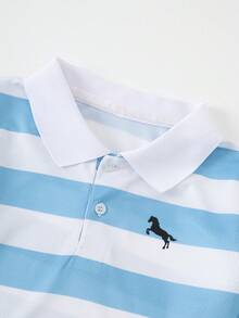 3pcs/Set Boys Summer Polo Shirts, Casual Versatile Thin Short Sleeve T-Shirts, Striped Print & Solid Color, Fits 4-12 Years Old - Multicolor - View 4