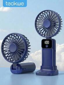 Teckwe Handheld Mini Electric Fan, Portable Handheld USB Rechargeable Fan, Neck Hanging Fan, USB Fan, 5 Speed Settings, With Digital Display And Lanyard, Portable Fan, Women's Makeup Fan, Suitable For Office Desk, Student Dorm, Kitchen,Gift - Handheld - View 1