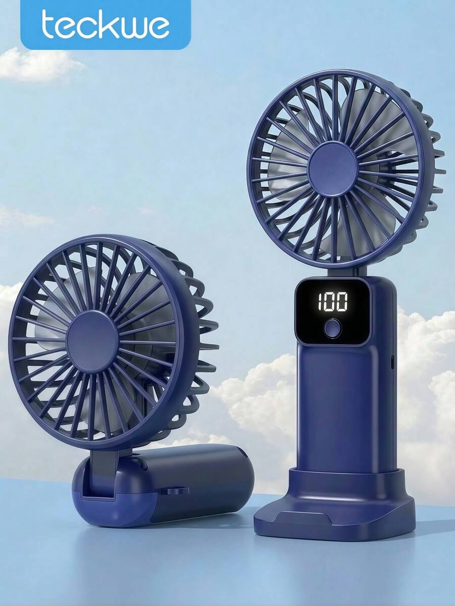 Teckwe Handheld Mini Electric Fan, Portable Handheld USB Rechargeable Fan, Neck Hanging Fan, USB Fan, 5 Speed Settings, With Digital Display And Lanyard, Portable Fan, Women's Makeup Fan, Suitable For Office Desk, Student Dorm, Kitchen,Gift - Handheld - View 1