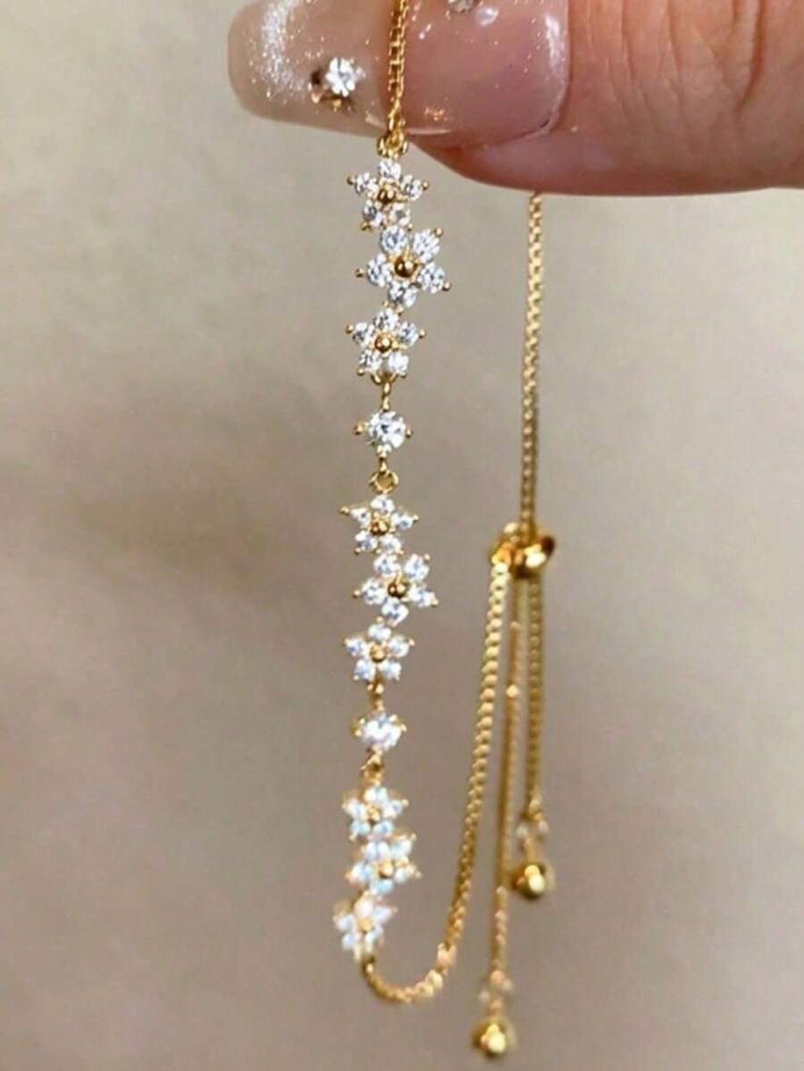 1条奢华优雅金色花朵水晶可调节手链,适合女性日常、约会、度假、婚礼、节日、休闲及特殊场合佩戴,也可作为生日礼物、母亲节礼物、情人节礼物。 - 金色 - 查看 1
