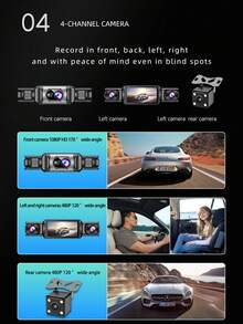 2026 New 4-Channel Dash Cam, Car DVR Black Box, Front/Rear/Left/Right Camera, Wide Angle, Adjustable Lens, Loop Recording, Night Vision, Motion Detection, 150mAh Battery - Dash Cam - View 6