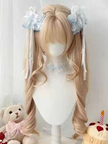 Light Gold Big Wave Twin Ponytail Wig For Women, Synthetic Princess Style Lolita Wig With Bangs, Blonde, Suitable For Cosplay And Halloween - Multicolor - View 11