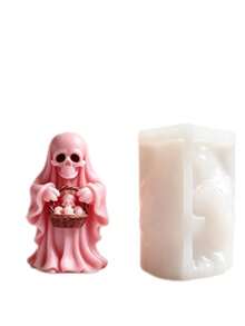 1pc Halloween Robe Skull Ghost Basket Silicone Mold DIY Aromatherapy Candle Resin Decoration Mold - White - View 4