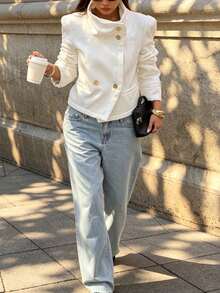 DEEKA Spring/Summer New Arrival Women's Fashion Minimalist Versatile Patchwork Short Jacket White - White - View 2