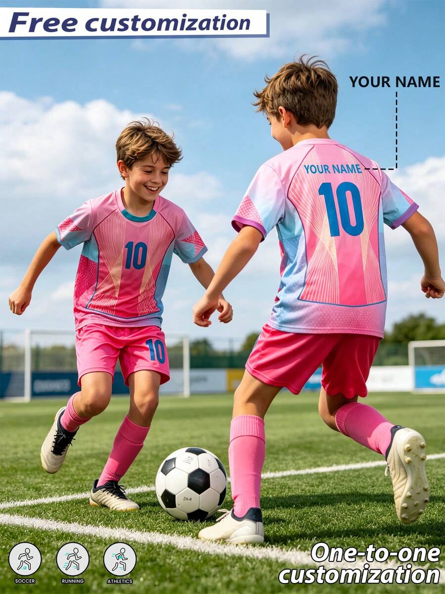 Customizable New Pink Soccer Jersey Set #10, Personalized Name Customization, Polyester And Spandex Crew Neck Top With Slight Stretch, Unisex, Suitable For Soccer Party, Weekend Casual, Running, Yoga, Hiking -- Spring/Summer Sportswear, Suitable For Outdoor Activities, Breathable