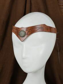 1 pièce Bandeau médiéval viking en cuir PU avec rune, badge métallique celtique vintage réglable unisexe, décoration de front, bandeau pour jeu de rôle, accessoire de cosplay Renaissance LARP et scène, accessoire de costume d'Halloween - coiffure - Voir 7