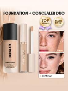 SHEGLAM [2Pcs] Complexion Pro Matte 粉底液和遮瑕膏套組 品牌美妝化妝品 適合女士與女孩 - Chantilly - 查看 1