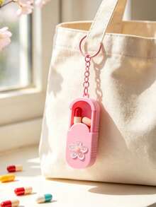 Portable Hanging Storage Box With Flower Decoration, Multi-Function Storage Box Keychain, Suitable For Office Workers Pill Vitamin Storage Box, Handmade Mini Pill Box, Travel Medicine Storage Box, Daily Vitamin Pill Box, Pocket Carry Box, Candy Box, Daily Pill Storage Container, Waterproof Pill Box Daily Medication Organizer, Keychain, Home Essential, Travel Essential, Back To School Gift, Teacher's Day Gift, Family Gift - Multicolor - View 4