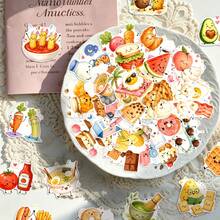 50Pcs Cute Smiling Food Stickers, Waterproof Hand Drawn Breakfast Noodle Fruit Snack Decals For Skateboard Laptop Car Water Bottle - A - View 7