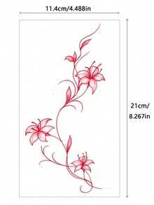 3 Sheets Red Watercolor Lily Floral Vine Temporary Tattoo Stickers, Waterproof Long Strip Fake Body Tattoos For Women Arm Leg Thigh Deco - Red - View 8