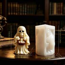 1pc Halloween Robe Skull Ghost Basket Silicone Mold DIY Aromatherapy Candle Resin Decoration Mold - White - View 2