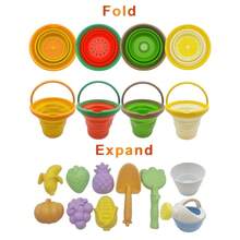 Nuevo set de juguetes de playa de la serie de frutas y verduras, incluye cubo plegable, pala, moldes de arena - Multicolor - Ver 3