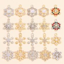10Pcs Snowflake Series Pearl & Rhinestone Alloy Snowflake Pendants, Suitable For DIY Jewelry Making, Necklace Bracelet Earring Accessories, Christmas Holiday Decoration Gifts - Multicolor - View 1