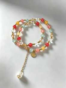 1pc Vintage Double Layer Crystal Pearl Beaded Women's Bracelet, Stone Bead Wrap Bracelet Jewelry Gift (Bead Color Random) - Multicolor - View 11