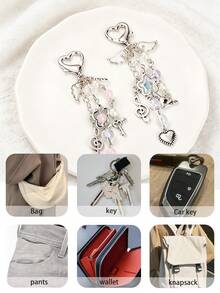 1pc Heart-Shaped Bag Keychain, Car Key Ring, Simple Unisex Bag Charm Pendant, Suitable As Gift For Best Friends, Colleagues, Couples, Birthday Gift - Multicolor - View 7