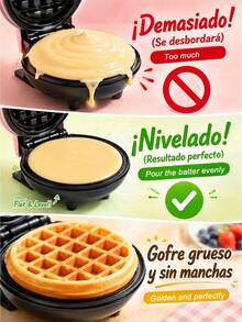 SCISHARE 1pc Mini Waffle Maker, 10cm Waffle Mold, Water-Based Non-Stick Coating, Easy To Clean, 350W Fast Heating, Compact Design For Drawer Storage, EU Plug, 70cm Power Cord - Ideal For Children And Families To Make Breakfast On Trips And In Small Kitchens - View 9