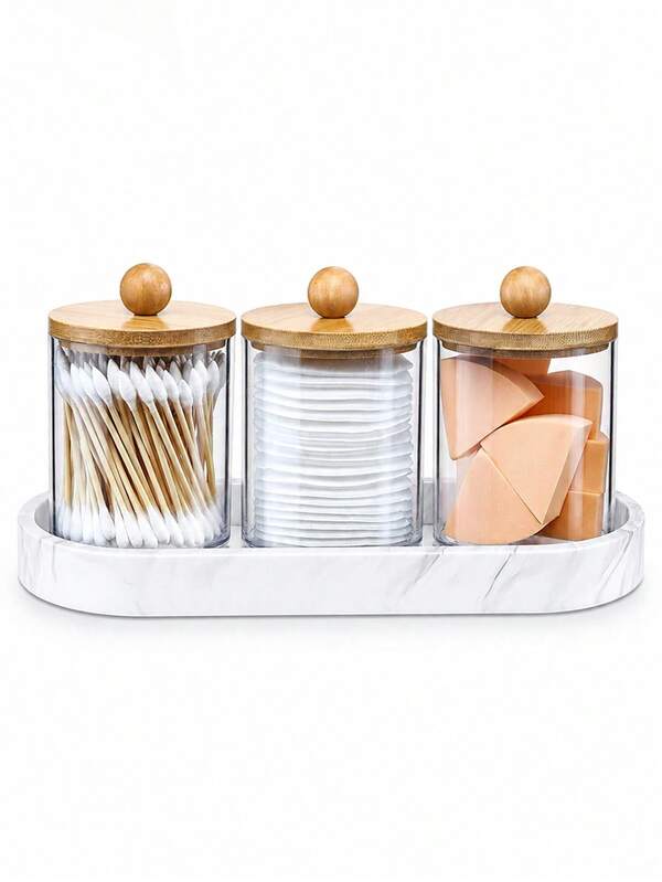 Bathroom Vanity Storage Set, Cotton Swab Holder With Silicone Tray, Cotton Ball Storage Box, Cotton Pad Storage Box, Floss And Toothpick Holder, Makeup Vanity Organizer, Bathroom Accessories Decor