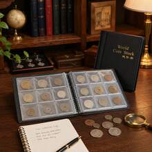 60/120 Pocket Coin Collection Album, Portable Coin Holder Book With Clear Inner Pages, Artificial Leather Coin Storage Organizer For Coins, Tokens, Medals And Badges - A - View 9