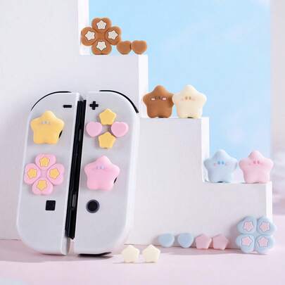 Switch Joystick Cap Cross Button Sticker, "Cute Star & Heart" Silicone Joystick Cover, Suitable For OLED Display
