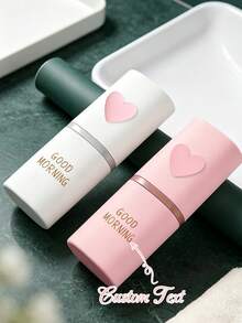 Customizable Name Text 3D Heart Travel Toothbrush And Toothpaste Storage Box, Pink 3D Heart Print Portable Toothbrush Storage Tube, Compact All-In-One Dust-Proof Cup With Lid, Suitable For Commuters, Students, Couples, Business Travelers, Short-Trip Travelers And Gift Customization Buyers, Short-Term Business Trips, Outdoor Travel, Campus Dorm Life, Hotel Stays, Home Use For Toothbrush And Toothpaste Storage, Compact Size Takes Up Little Luggage Space - Multicolor - View 6