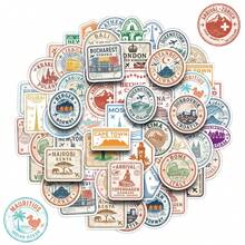 50pcs Travel Souvenir Stickers, Fun Travel Gift Stickers, Aesthetic Travel Decor Stickers, Vinyl Waterproof Stickers For Water Bottles, Computers, Laptops, Phones, Luggage, Notebooks, Refrigerators - Rectangle - View 1