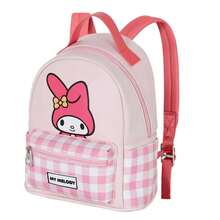 Hello Kitty Safta 兒童書包，尺寸 22x25x11 厘米，主隔層拉鍊，前袋，可調節肩帶，粉紅色格子圖案 - 選項 19 - 查看 4