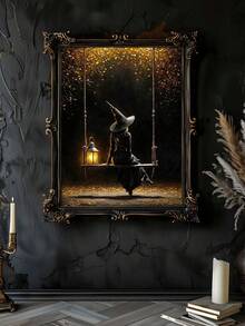 1pc Witch On Bicycle Wall Art,Halloween Silhouette Print, Witch On Swing Gothic Lantern Art, Ideal Gift,Suitable For Bedroom,Living Room,Kitchen,Wall Arts,Wall Decor,Home Decor,Room Decor,Canvas Wall Art,Posters, Wall Art With Frame,Optional Frame ﻿ - 1PCS - View 2