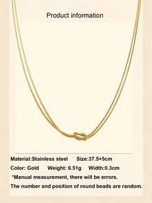 1pc Stainless Steel Concentric Knot Snake Bone Necklace, Women's Fashion Snake Chain Collarbone Necklace, Birthday Valentine's Day Holiday Gift - Gold - View 4