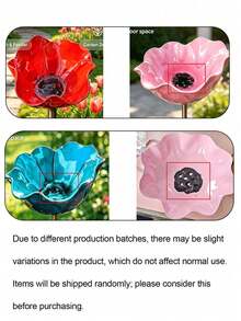 Flower Bird Feeder Metal Garden Stake Bird Bath Outdoor Yard Decor Wild Bird Feeding Station Weather-Resistant Easy Installation Red Flower Ornament - Multicolor - View 9