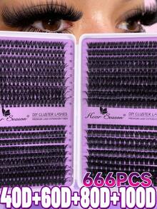 Libro de pestañas postizas de visón sintético con 666 racimos D Curl, paquete mixto 40D+60D+80D+100D para extensiones de pestañas DIY, longitud mixta de 8-16mm, pestañas de racimo único D Curl premium naturales y esponjosas, reutilizables, ligeras y fáciles de usar, adecuadas para principiantes, uso diario, fiestas, bodas, viajes y ocasiones de Halloween. Vuelta a la escuela - D - Ver 2
