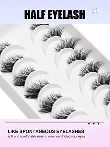Asiteo 8 pares de pestañas postizas rizadas naturales de media tira con banda transparente, pestañas delicadas para efecto de maquillaje de ojo de gato, adecuadas para uso diario y de discoteca de mujeres - Negro - Ver 4