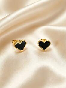 MONALLY Europäischer und amerikanischer Luxus 18K vergoldete Edelstahl schwarze Herz Ohrstecker, Nischendesign, vielseitiges Pendler-Accessoire, Geschenk für Frauen - Liebe Ohrringe - Übersicht 4