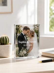 Customized Photo Acrylic Plaque, Personalized Wedding Acrylic Brick Gift For Bride And Groom, Custom Name Date Engraved Home Decor Keepsake Ornament - Multicolor - View 4