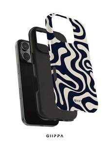 GIIPPA 1pc Deep Navy Blue Asymmetric Wave Pattern Design, Phone 17 Pro Max Phone Case, Compatible With Phone 16 Pro Max, 15 Pro Max, 14 Pro Max, Korean-Style High-End Fashionable And Fun Phone Case, Compatible With 11/12/13/14/15/16 Pro Max Plus, Elegant Design Suitable For Men And Women, Perfect Gift For Girlfriend On Christmas, Valentine's Day, Easter, Wedding Season And Birthday! - Multicolor - View 2